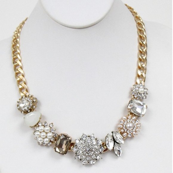 Bijou Drive  Rhinestones pearls link chain necklace - Picture 1 of 6